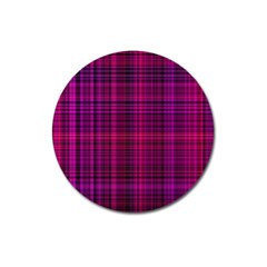 Fuchsia Madras Plaid Magnet 3  (round) by SpinnyChairDesigns