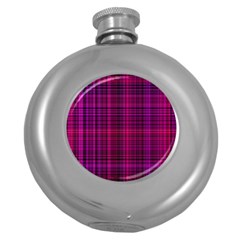 Fuchsia Madras Plaid Round Hip Flask (5 Oz) by SpinnyChairDesigns