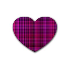 Fuchsia Madras Plaid Rubber Coaster (heart)  by SpinnyChairDesigns