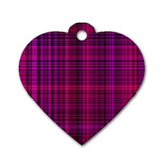 Fuchsia Madras Plaid Dog Tag Heart (two Sides) by SpinnyChairDesigns