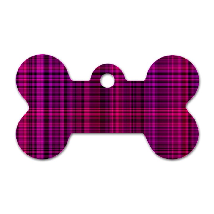 Fuchsia Madras Plaid Dog Tag Bone (One Side)