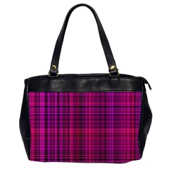 Fuchsia Madras Plaid Oversize Office Handbag (2 Sides) by SpinnyChairDesigns