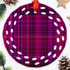 Fuchsia Madras Plaid Ornament (round Filigree) by SpinnyChairDesigns