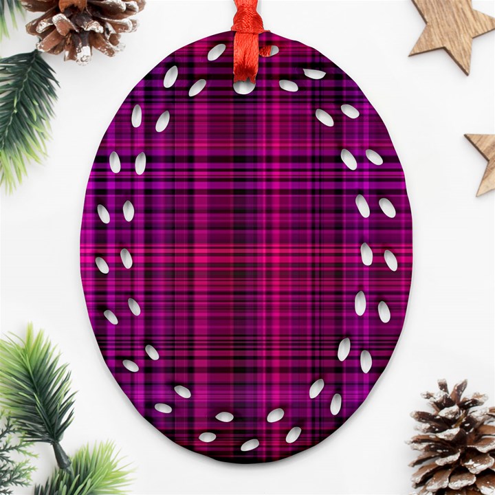 Fuchsia Madras Plaid Oval Filigree Ornament (Two Sides)