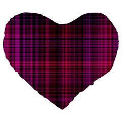 Fuchsia Madras Plaid Large 19  Premium Heart Shape Cushions by SpinnyChairDesigns