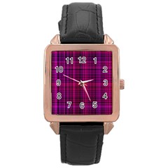 Fuchsia Madras Plaid Rose Gold Leather Watch  by SpinnyChairDesigns