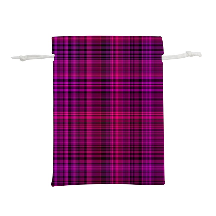 Fuchsia Madras Plaid Lightweight Drawstring Pouch (S)