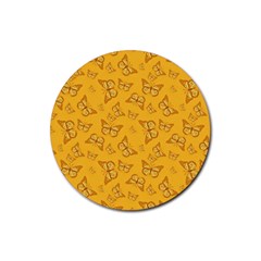 Mustard Yellow Monarch Butterflies Rubber Coaster (round)  by SpinnyChairDesigns