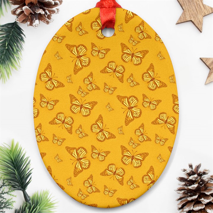 Mustard Yellow Monarch Butterflies Oval Ornament (Two Sides)