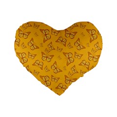 Mustard Yellow Monarch Butterflies Standard 16  Premium Heart Shape Cushions by SpinnyChairDesigns