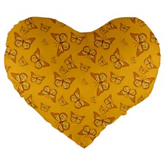 Mustard Yellow Monarch Butterflies Large 19  Premium Flano Heart Shape Cushions by SpinnyChairDesigns