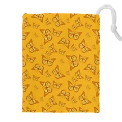 Mustard Yellow Monarch Butterflies Drawstring Pouch (5xl) by SpinnyChairDesigns