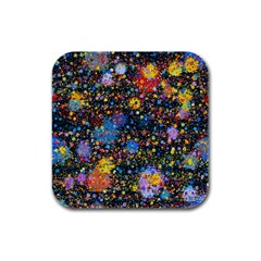 Abstract Paint Splatters Rubber Square Coaster (4 Pack)  by SpinnyChairDesigns