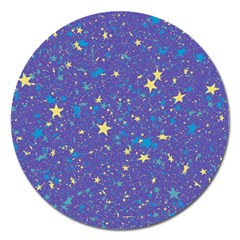 Starry Night Purple Magnet 5  (round) by SpinnyChairDesigns