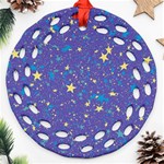 Starry Night Purple Round Filigree Ornament (Two Sides) Front