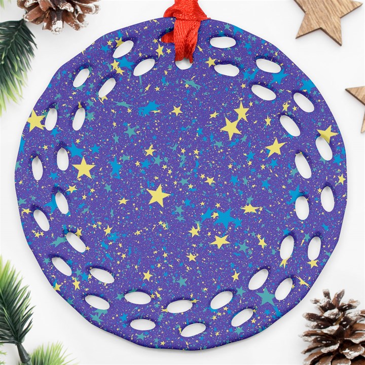 Starry Night Purple Round Filigree Ornament (Two Sides)