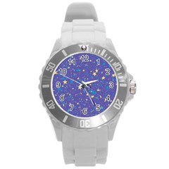 Starry Night Purple Round Plastic Sport Watch (l) by SpinnyChairDesigns