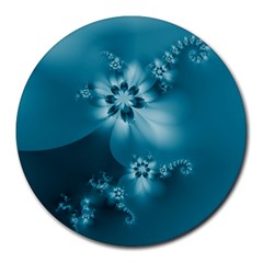 Teal Floral Print Round Mousepads by SpinnyChairDesigns