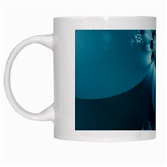 Teal Floral Print White Mugs by SpinnyChairDesigns