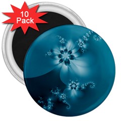 Teal Floral Print 3  Magnets (10 Pack) 