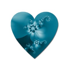 Teal Floral Print Heart Magnet by SpinnyChairDesigns