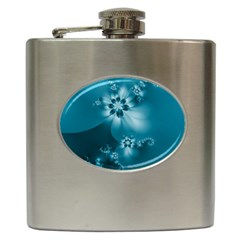 Teal Floral Print Hip Flask (6 Oz) by SpinnyChairDesigns