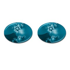 Teal Floral Print Cufflinks (Oval)