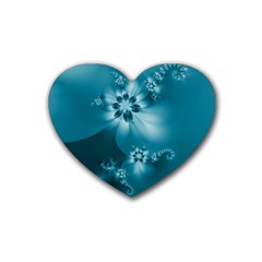 Teal Floral Print Heart Coaster (4 Pack)  by SpinnyChairDesigns