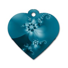 Teal Floral Print Dog Tag Heart (two Sides) by SpinnyChairDesigns