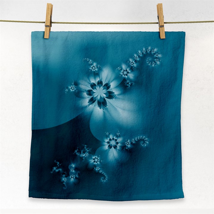 Teal Floral Print Face Towel