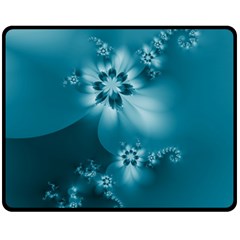 Teal Floral Print Fleece Blanket (Medium) 