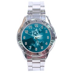 Teal Floral Print Stainless Steel Analogue Watch