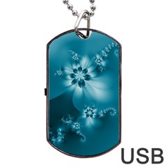 Teal Floral Print Dog Tag Usb Flash (two Sides) by SpinnyChairDesigns