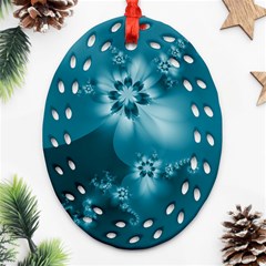 Teal Floral Print Ornament (Oval Filigree)