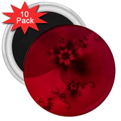 Scarlet Red Floral Print 3  Magnets (10 Pack) 