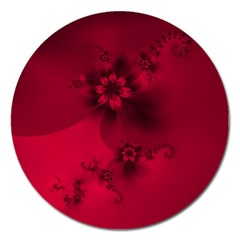 Scarlet Red Floral Print Magnet 5  (round) by SpinnyChairDesigns