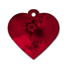 Scarlet Red Floral Print Dog Tag Heart (One Side)