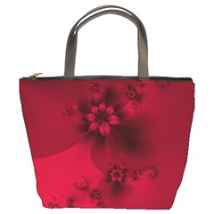 Scarlet Red Floral Print Bucket Bag