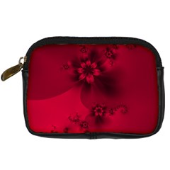 Scarlet Red Floral Print Digital Camera Leather Case by SpinnyChairDesigns