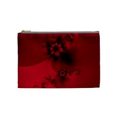 Scarlet Red Floral Print Cosmetic Bag (medium) by SpinnyChairDesigns