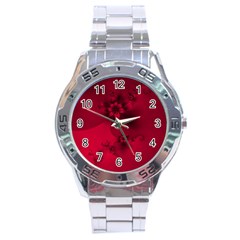 Scarlet Red Floral Print Stainless Steel Analogue Watch by SpinnyChairDesigns