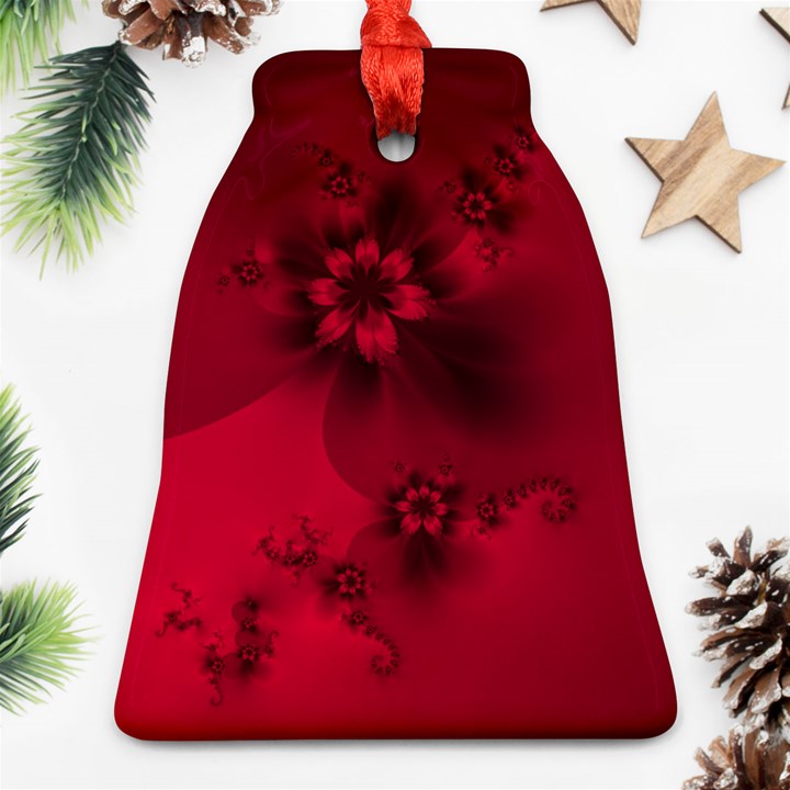 Scarlet Red Floral Print Ornament (Bell)