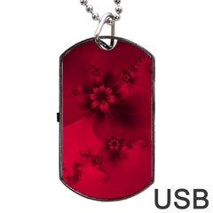 Scarlet Red Floral Print Dog Tag Usb Flash (two Sides) by SpinnyChairDesigns