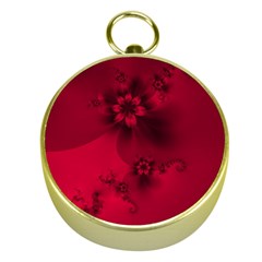 Scarlet Red Floral Print Gold Compasses by SpinnyChairDesigns