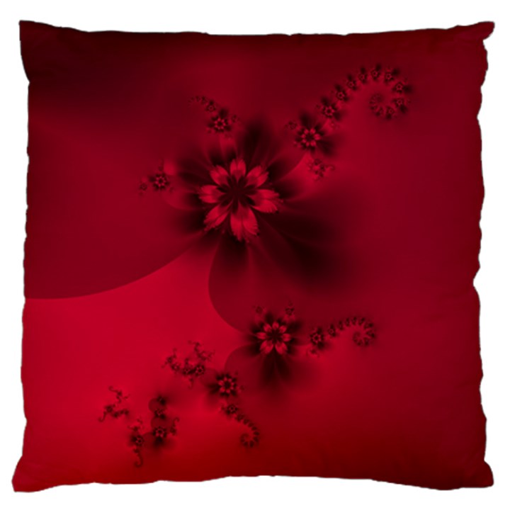 Scarlet Red Floral Print Large Flano Cushion Case (One Side)