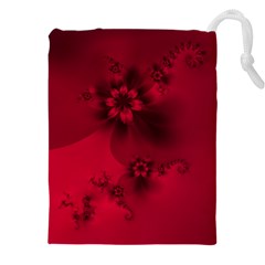 Scarlet Red Floral Print Drawstring Pouch (5xl) by SpinnyChairDesigns