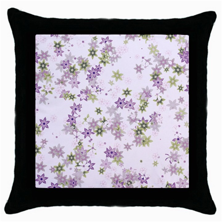 Purple Wildflower Print Throw Pillow Case (Black)