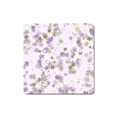 Purple Wildflower Print Square Magnet by SpinnyChairDesigns