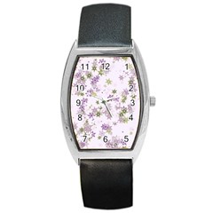 Purple Wildflower Print Barrel Style Metal Watch by SpinnyChairDesigns