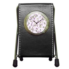 Purple Wildflower Print Pen Holder Desk Clock by SpinnyChairDesigns